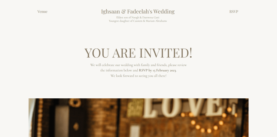 Ighsaan & Fadeelah Wedding website screenshot