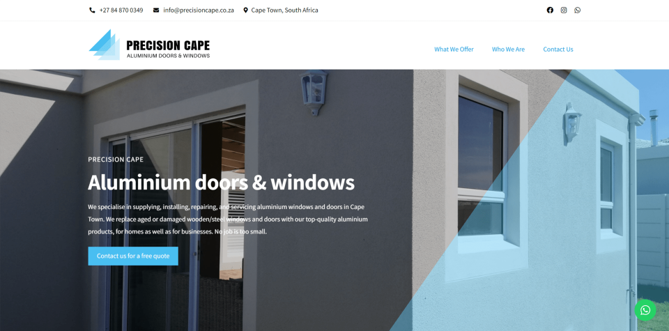 Precision Cape website screenshot